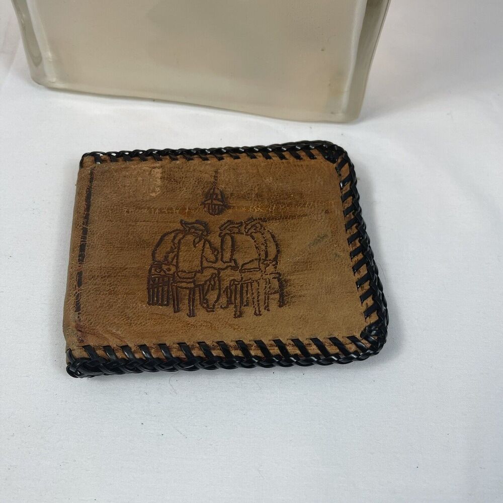 Handmade Leather Wallet Vaqueros Cowboys Playing Poker Western Saloon